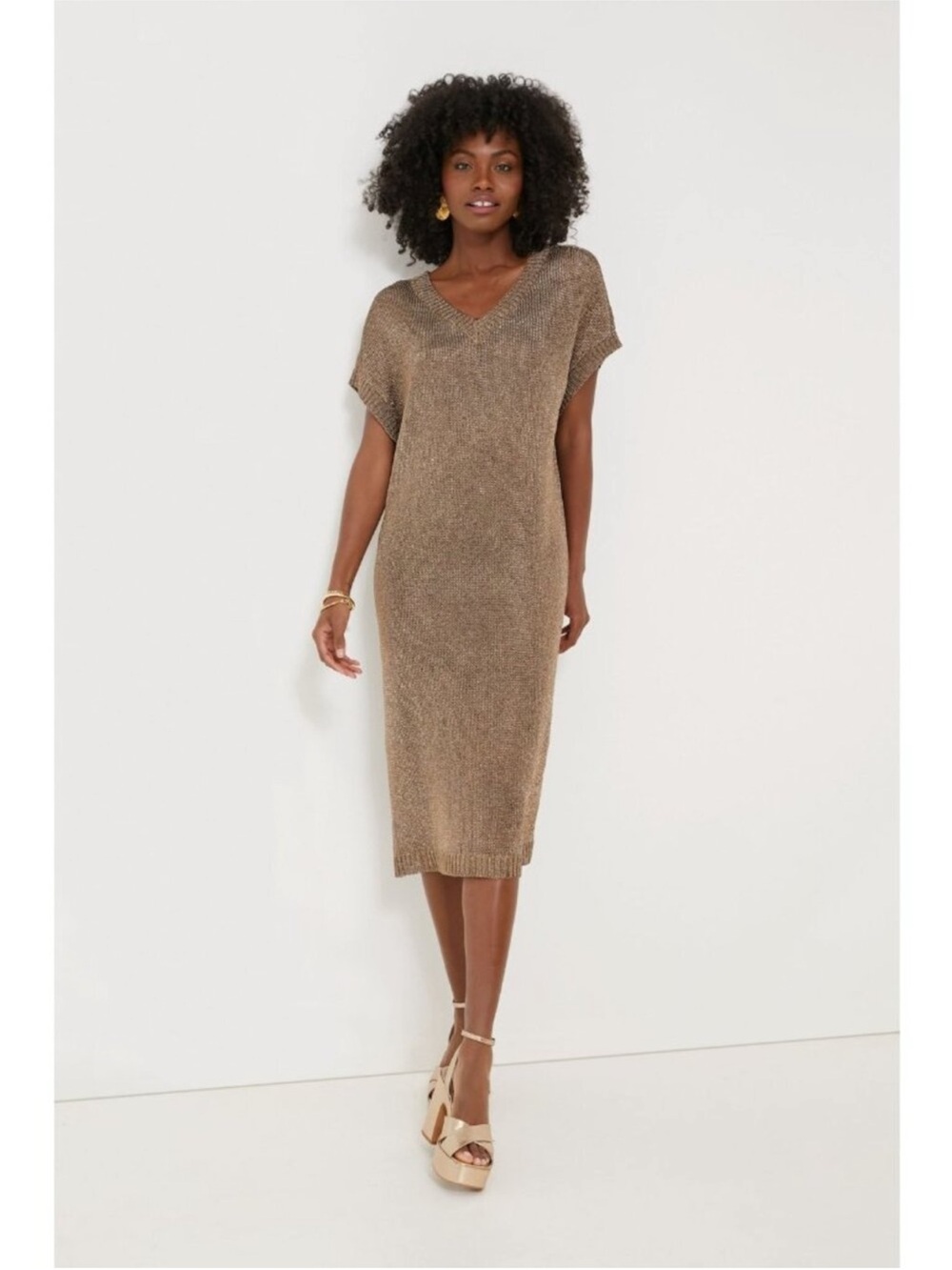 TUCKERNUCK Tuckernuck Bronze Metallic Knit Indie Dress NWT Size Medium